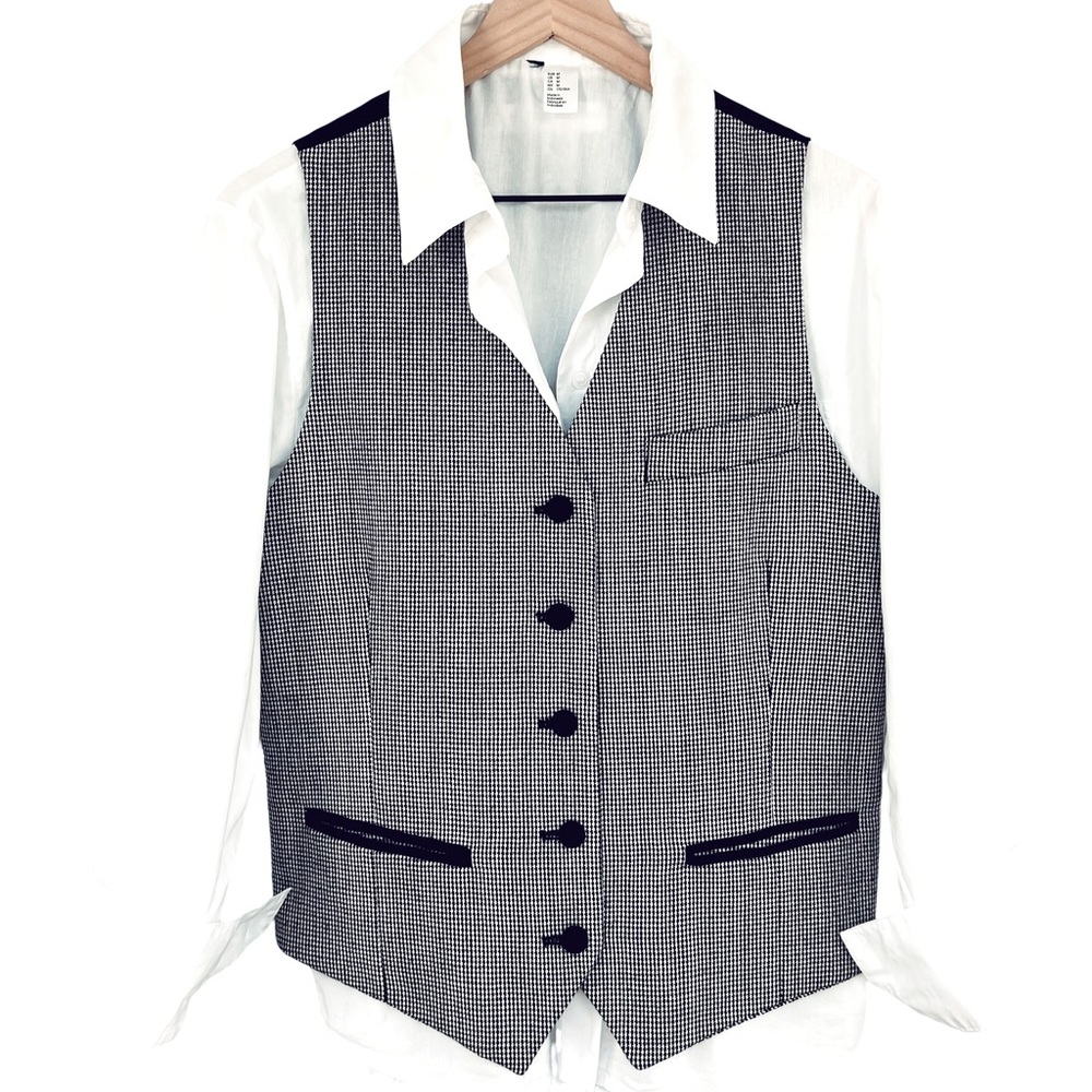 Valerie Stevens Petites Black And White Houndstooth Wool Vest Size 14